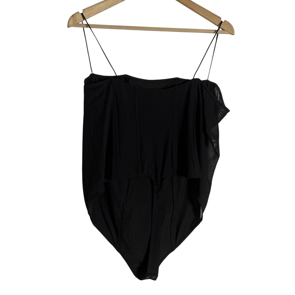 Good American Mesh Mix Corset Thong Straight Neck Black Bodysuit Plus Size 4XL - Picture 7 of 8